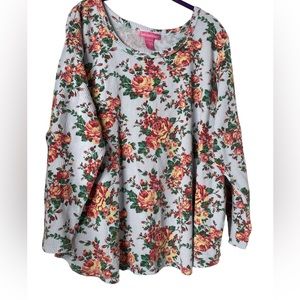 Women Within Waffle Thermal Knit Top Green, Blue, Red, Yellow Flowers Sz 1X